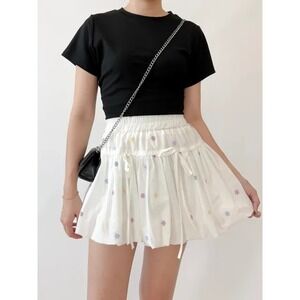 Keltis Studios White Floral Embroidered Skort Ruffle Mini Skirt Coquette Small
